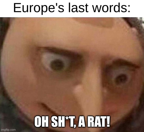 Europe's famous last words | Europe's last words:; OH SH*T, A RAT! | image tagged in gru meme | made w/ Imgflip meme maker
