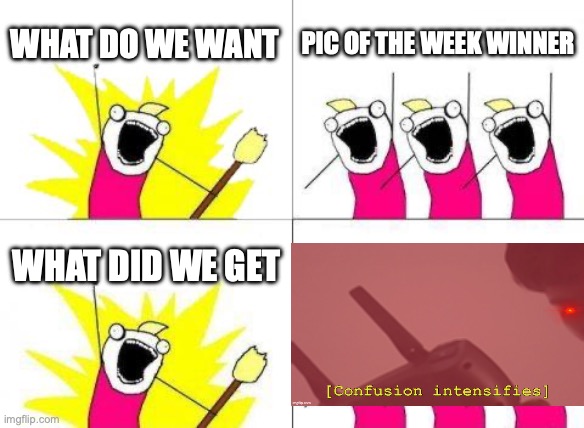 Okay guys who do we vote for the winner? | WHAT DO WE WANT; PIC OF THE WEEK WINNER; WHAT DID WE GET | image tagged in announcements,pics,me,winner,pic of the week,ginger | made w/ Imgflip meme maker