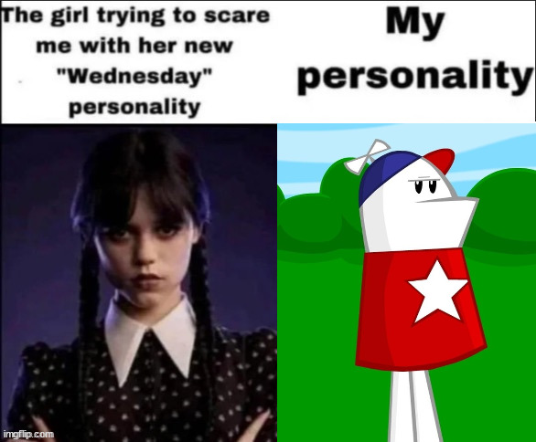 The girl trying to scare me with her new wednesday personality | image tagged in the girl trying to scare me with her new wednesday personality | made w/ Imgflip meme maker