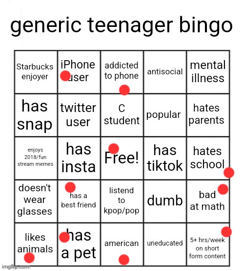 Not bad | image tagged in generic teenager bingo | made w/ Imgflip meme maker