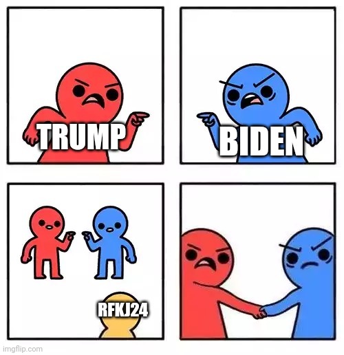 One party color purple | TRUMP; BIDEN; RFKJ24 | image tagged in red blue | made w/ Imgflip meme maker