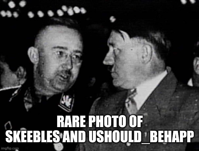 Grammar Nazis Himmler and Hitler | RARE PHOTO OF SKEEBLES AND USHOULD_BEHAPP | image tagged in grammar nazis himmler and hitler | made w/ Imgflip meme maker