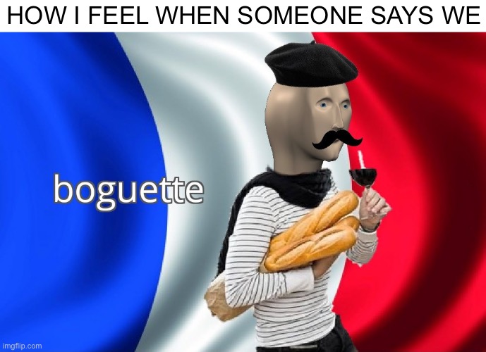 Oui | HOW I FEEL WHEN SOMEONE SAYS WE | image tagged in boguette | made w/ Imgflip meme maker