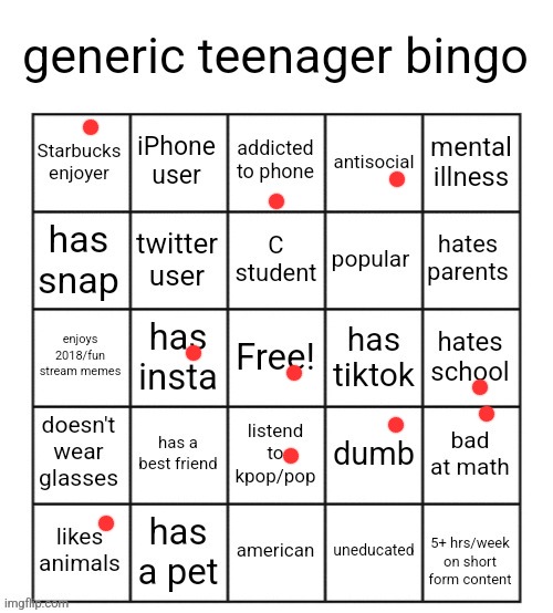 I use Samsung | image tagged in generic teenager bingo | made w/ Imgflip meme maker