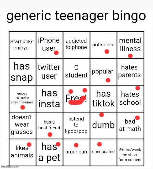 I like coffee but not Starbucks | image tagged in generic teenager bingo | made w/ Imgflip meme maker