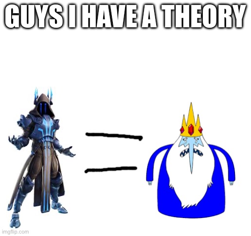 They share the same name | GUYS I HAVE A THEORY | image tagged in blank white template,adventure time,fortnite | made w/ Imgflip meme maker