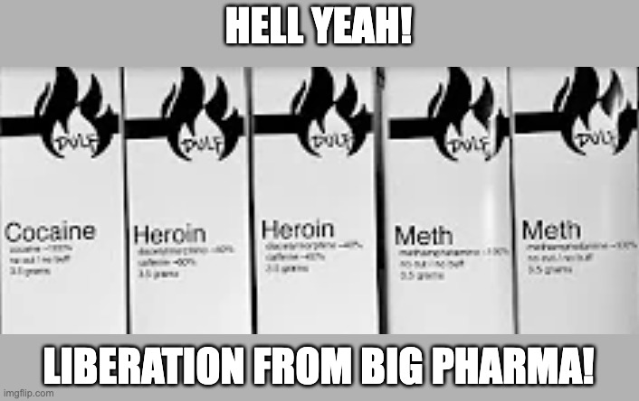 drugs should be democratized to prevent exploitative doctors prescribing you bunk | HELL YEAH! LIBERATION FROM BIG PHARMA! | image tagged in big pharma,drug,capitalism,heroin,meth,psychonaut | made w/ Imgflip meme maker