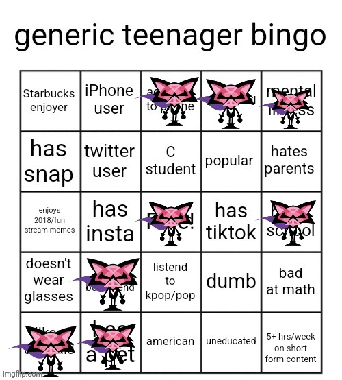 denga | image tagged in generic teenager bingo | made w/ Imgflip meme maker