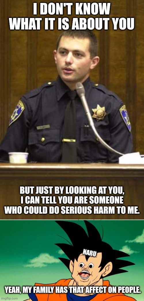 Image tagged in memes,police officer testifying,derpy interest goku