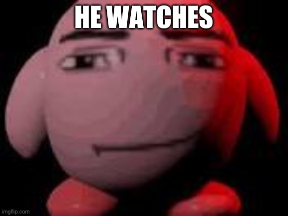 man face kirby | HE WATCHES | image tagged in man face kirby | made w/ Imgflip meme maker