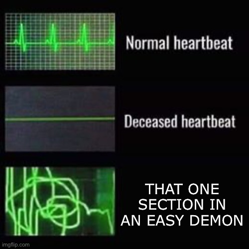 why is it only the easy demons tho? | THAT ONE SECTION IN AN EASY DEMON | image tagged in heartbeat rate | made w/ Imgflip meme maker