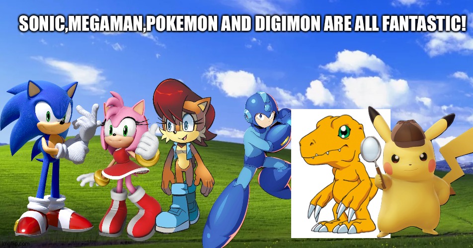 They're all the best! | SONIC,MEGAMAN,POKEMON AND DIGIMON ARE ALL FANTASTIC! | image tagged in old windows sreeen,pokemon,sonic the hedgehog,megaman,digimon,crossover | made w/ Imgflip meme maker