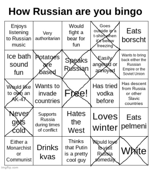 How Russian are you bingo | image tagged in how russian are you bingo | made w/ Imgflip meme maker