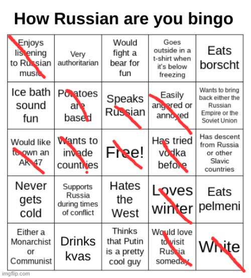 How Russian are you bingo | image tagged in how russian are you bingo | made w/ Imgflip meme maker