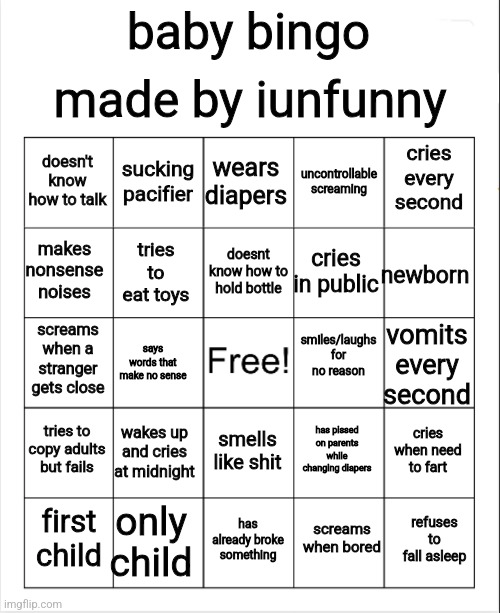 High Quality baby bingo Blank Meme Template