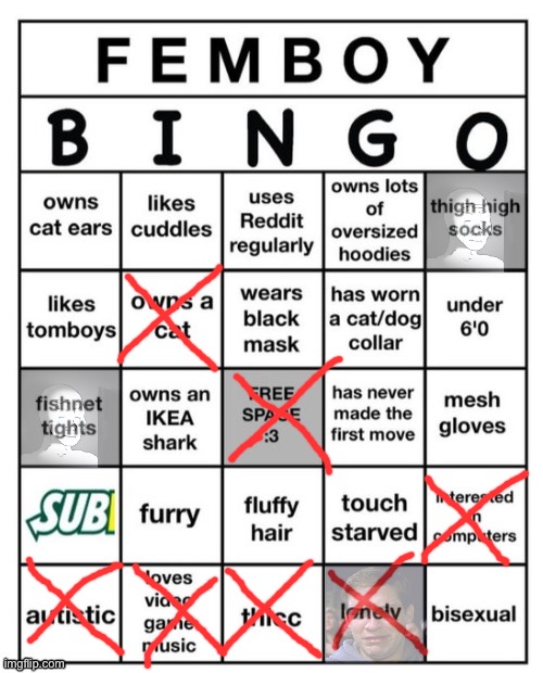 Femboy Bingo | image tagged in femboy bingo | made w/ Imgflip meme maker