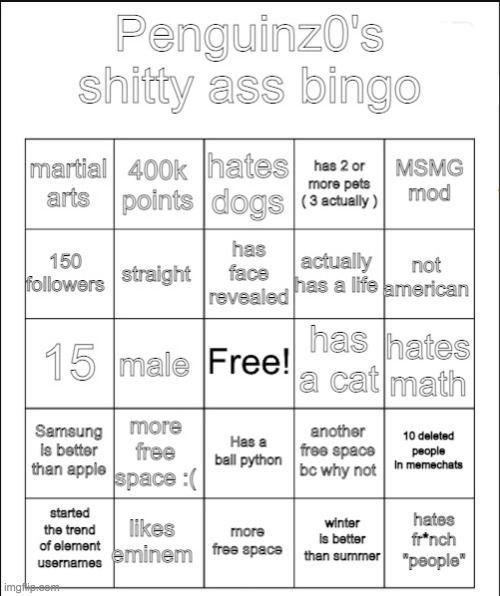 i made a shitty bingo bc im bored as fuck | image tagged in penguinz0 bingo | made w/ Imgflip meme maker