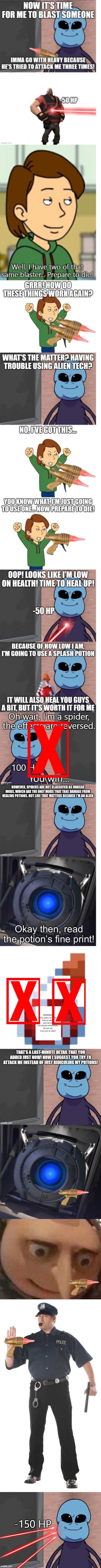 Unfortunately, Wheatley, Stop Cop, and Gru all have the same laser gun | -150 HP | image tagged in wheatley,gru meme,memes,stop cop,quiz | made w/ Imgflip meme maker