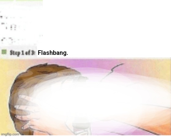 Seeing a bald white person on a sunny day | image tagged in step 1 of 3 flashbang | made w/ Imgflip meme maker