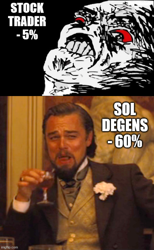 Solana Degens | STOCK TRADER - 5%; SOL
DEGENS
- 60% | image tagged in memes,mega rage face,laughing leo | made w/ Imgflip meme maker