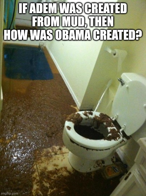 Tennessee Earl Ford Parody In The Works | IF ADEM WAS CREATED FROM MUD, THEN HOW WAS OBAMA CREATED? | image tagged in poop | made w/ Imgflip meme maker