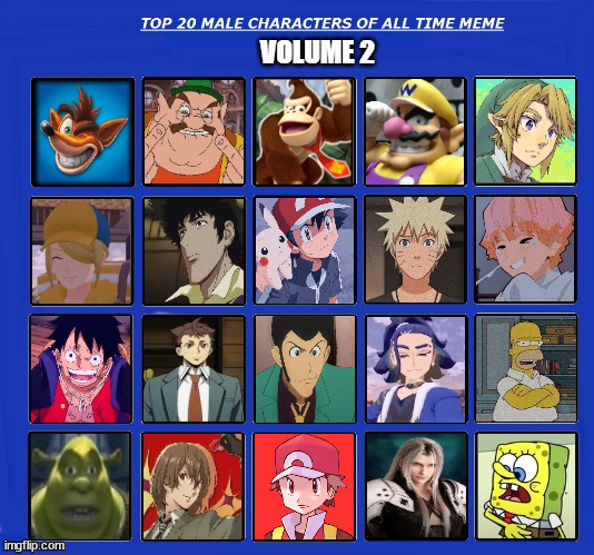 top 20 male characters of all time volume 2 | image tagged in the 20 male characters of all time volume 2,favorites,male,pokemon,nintendo,anime | made w/ Imgflip meme maker