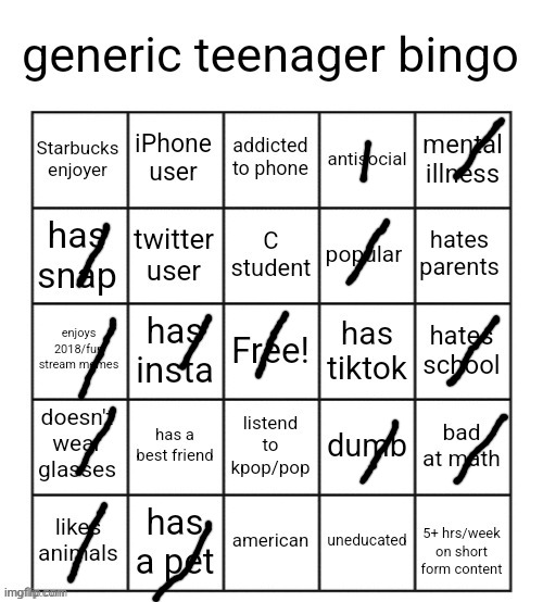 yes | image tagged in generic teenager bingo | made w/ Imgflip meme maker