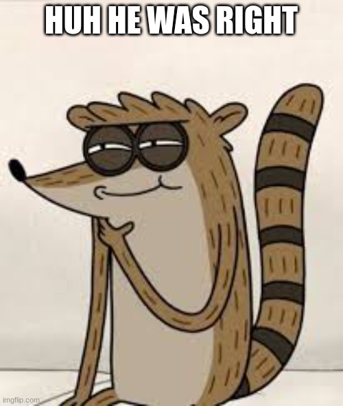HUH HE WAS RIGHT | image tagged in rigby | made w/ Imgflip meme maker