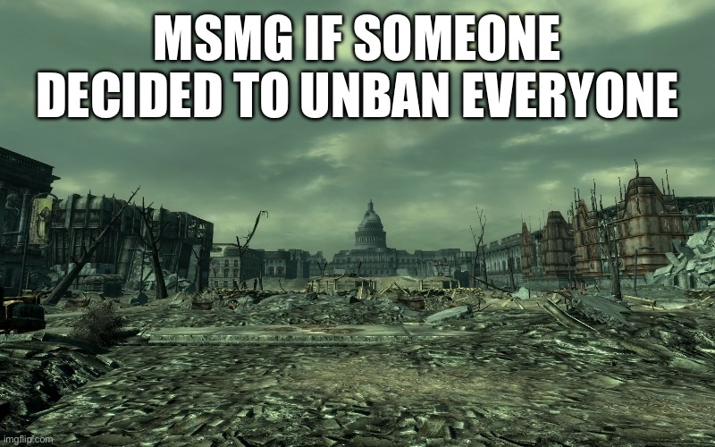 ? | MSMG IF SOMEONE DECIDED TO UNBAN EVERYONE | image tagged in wasteland | made w/ Imgflip meme maker