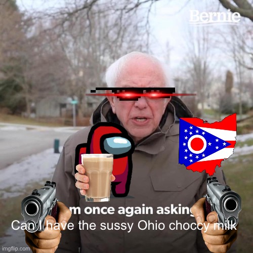 Average fun meme | Can I have the sussy Ohio choccy milk | image tagged in memes,bernie i am once again asking for your support | made w/ Imgflip meme maker