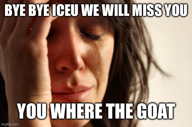 First World Problems | BYE BYE ICEU WE WILL MISS YOU; YOU WHERE THE GOAT | image tagged in memes,first world problems | made w/ Imgflip meme maker