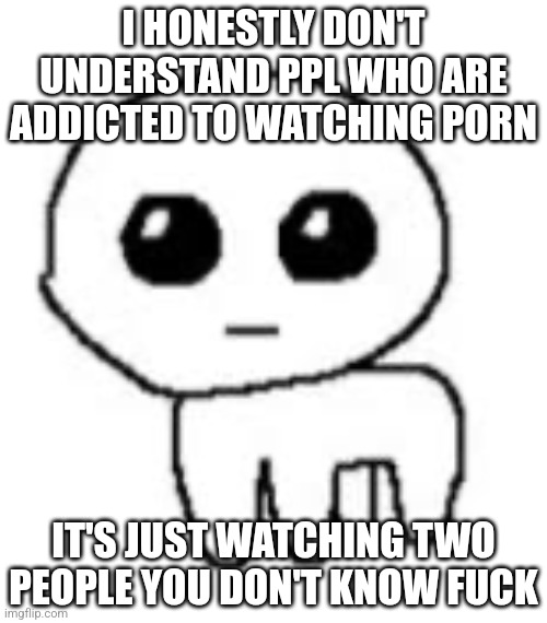 Yippee | I HONESTLY DON'T UNDERSTAND PPL WHO ARE ADDICTED TO WATCHING PORN; IT'S JUST WATCHING TWO PEOPLE YOU DON'T KNOW FUCK | image tagged in yippee | made w/ Imgflip meme maker