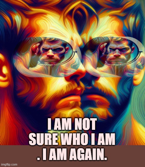 I am on trippu are me | I AM NOT SURE WHO I AM . I AM AGAIN. | image tagged in psychee,psychic,psychology,psychedelics | made w/ Imgflip meme maker