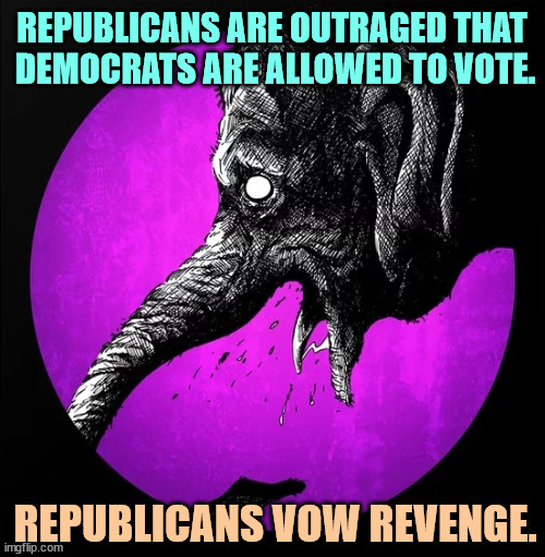 REPUBLICANS ARE OUTRAGED THAT 
DEMOCRATS ARE ALLOWED TO VOTE. REPUBLICANS VOW REVENGE. | image tagged in republicans,hate,democrats,voting,revenge | made w/ Imgflip meme maker
