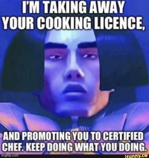 image tagged in i'm taking away your cooking license | made w/ Imgflip meme maker