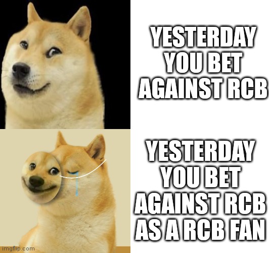 doge sad behind mask | YESTERDAY YOU BET AGAINST RCB; YESTERDAY YOU BET AGAINST RCB AS A RCB FAN | image tagged in doge,funny memes,sad happy | made w/ Imgflip meme maker