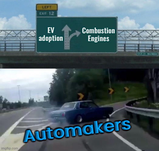 Goodbye To Electric Cars In The U.S. In 2024 | Combustion Engines; EV adoption; Automakers | image tagged in memes,left exit 12 off ramp,usa,electric,cars,fossil fuel | made w/ Imgflip meme maker