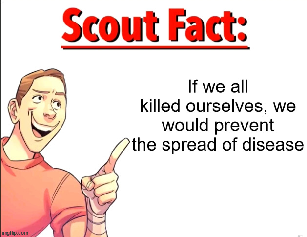 Scout Fact | If we all killed ourselves, we would prevent the spread of disease | image tagged in scout fact | made w/ Imgflip meme maker