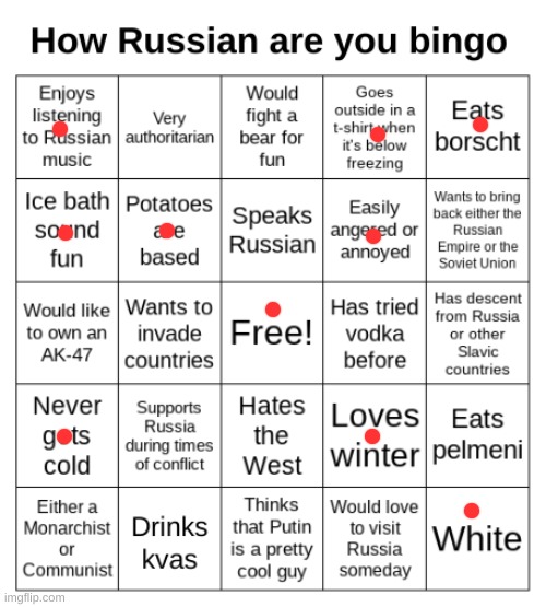 How Russian are you bingo | image tagged in how russian are you bingo | made w/ Imgflip meme maker