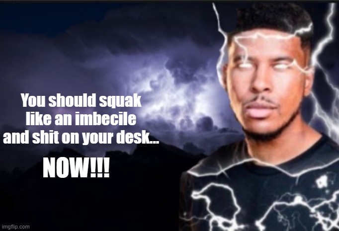 There we go, fixed the meme | You should squak like an imbecile and shit on your desk... NOW!!! | image tagged in k wodr blank | made w/ Imgflip meme maker
