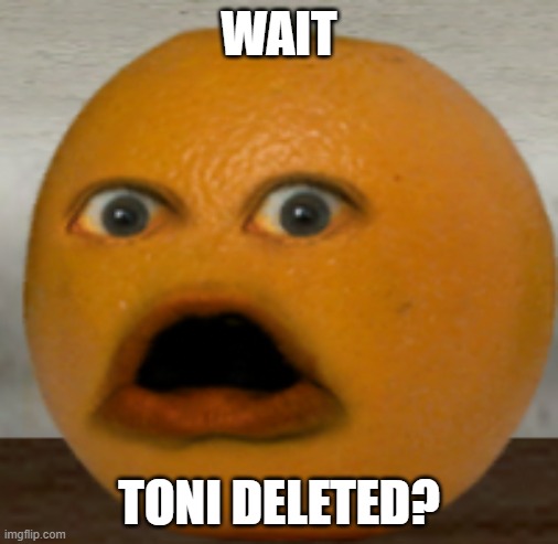 Shocked Orange | WAIT; TONI DELETED? | image tagged in shocked orange | made w/ Imgflip meme maker