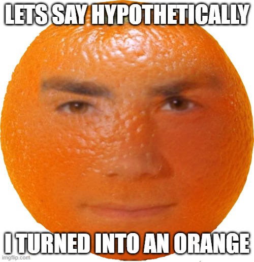 ben sharpio orange | LETS SAY HYPOTHETICALLY; I TURNED INTO AN ORANGE | image tagged in ben sharpio orange | made w/ Imgflip meme maker