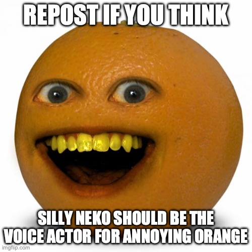 Annoying Orange | REPOST IF YOU THINK; SILLY NEKO SHOULD BE THE VOICE ACTOR FOR ANNOYING ORANGE | image tagged in annoying orange | made w/ Imgflip meme maker