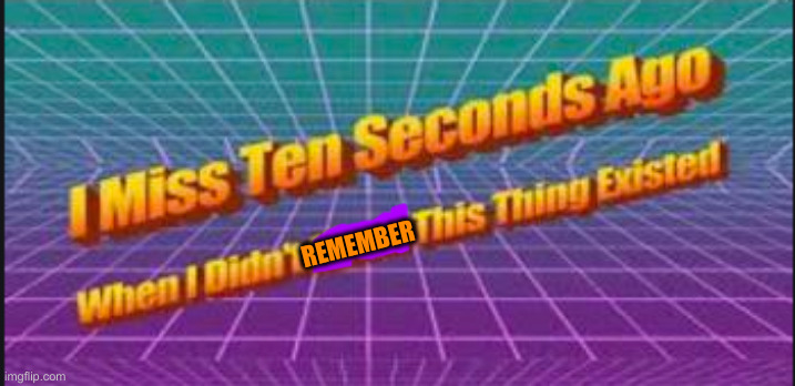 I miss ten seconds ago when I didn't know this thing existed. | REMEMBER | image tagged in i miss ten seconds ago when i didn't know this thing existed | made w/ Imgflip meme maker