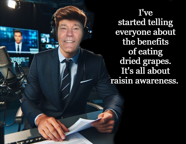 raisin awareness | I'VE STARTED TELLING PEOPLE ABOUT THE BENEFITS OF EATING DRIED GRAPES. ITS ALL ABOUT RAISIN AWARENESS | image tagged in raisin,kewlew | made w/ Imgflip meme maker