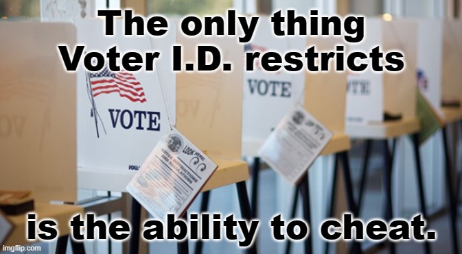 Voter ID | The only thing Voter I.D. restricts; is the ability to cheat. | image tagged in voting booth,id,voter id | made w/ Imgflip meme maker