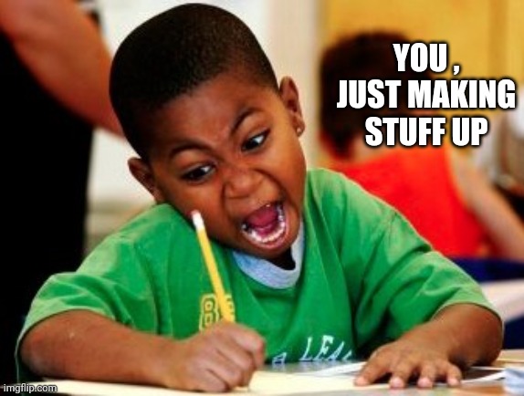 kid writing fast | YOU , JUST MAKING STUFF UP | image tagged in kid writing fast | made w/ Imgflip meme maker