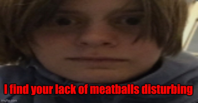 Where are your meatballs, dawg | I find your lack of meatballs disturbing | image tagged in darthswede silly serious face | made w/ Imgflip meme maker