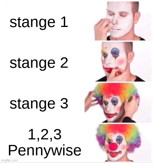 Clown Applying Makeup Meme | stange 1; stange 2; stange 3; 1,2,3  Pennywise | image tagged in memes,clown applying makeup | made w/ Imgflip meme maker