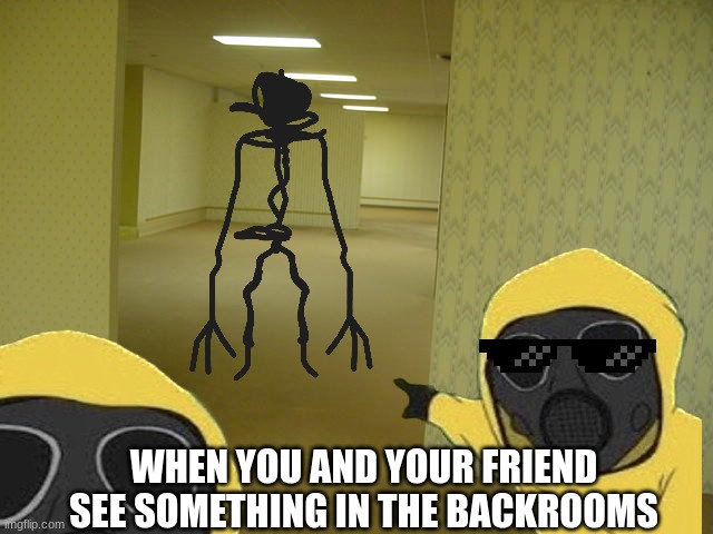 the thing in the backrooms | WHEN YOU AND YOUR FRIEND SEE SOMETHING IN THE BACKROOMS | image tagged in the backrooms | made w/ Imgflip meme maker